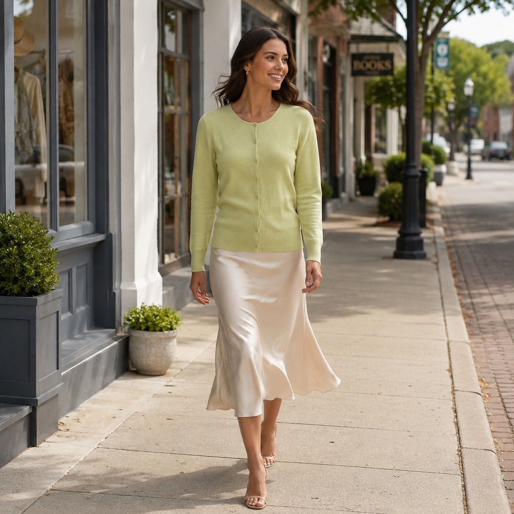 ANN TAYLOR LOFT Light Green Crew Neck Button Up Cardigan Sweater Womens XS